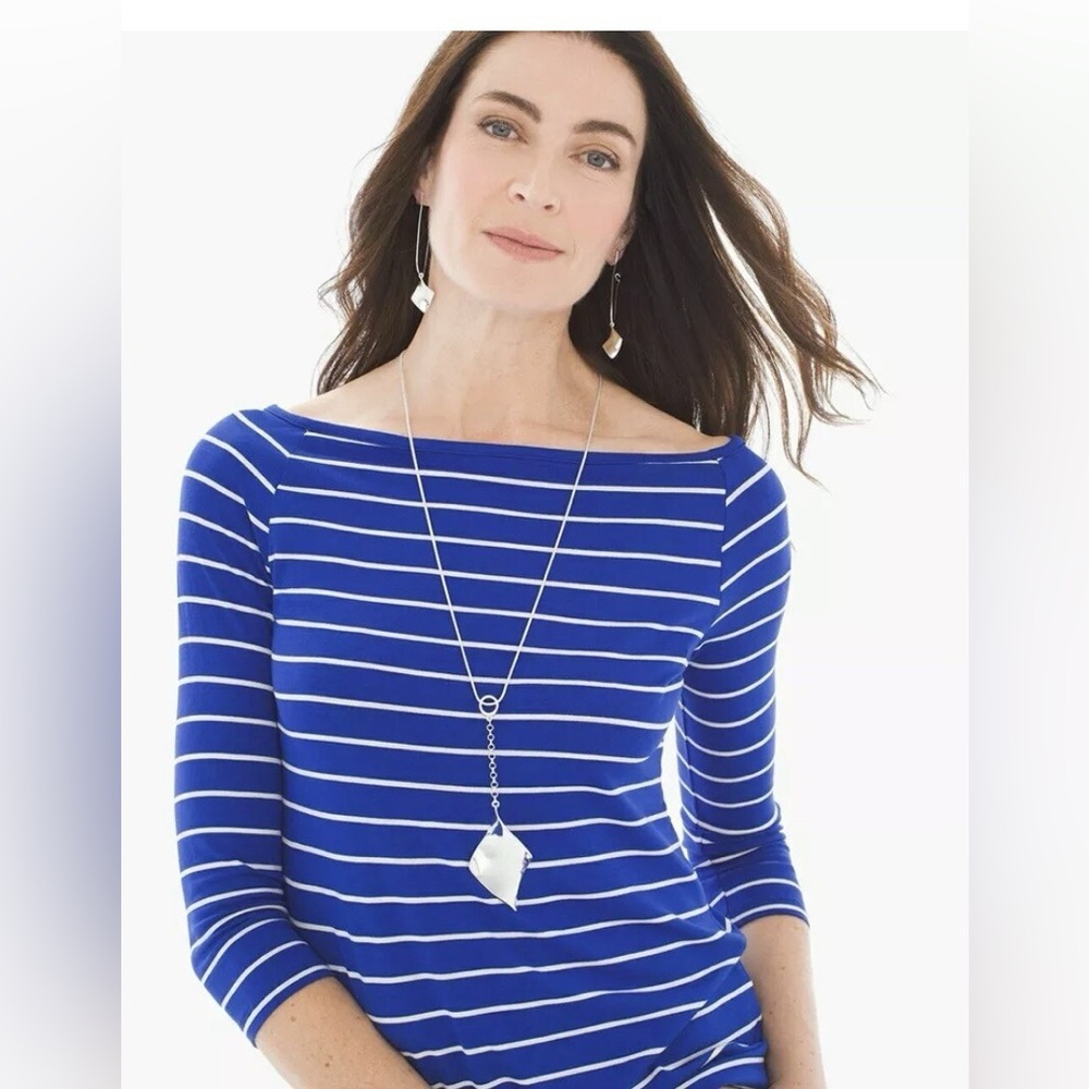 Chico's- Vibrant Blue and White‎ Striped Shirt Size S